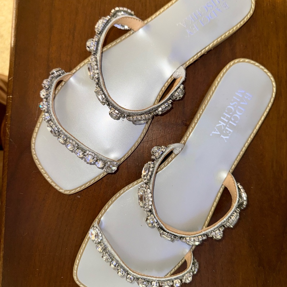 Badgley Mischka Crystal-Embellished Silver Sandals